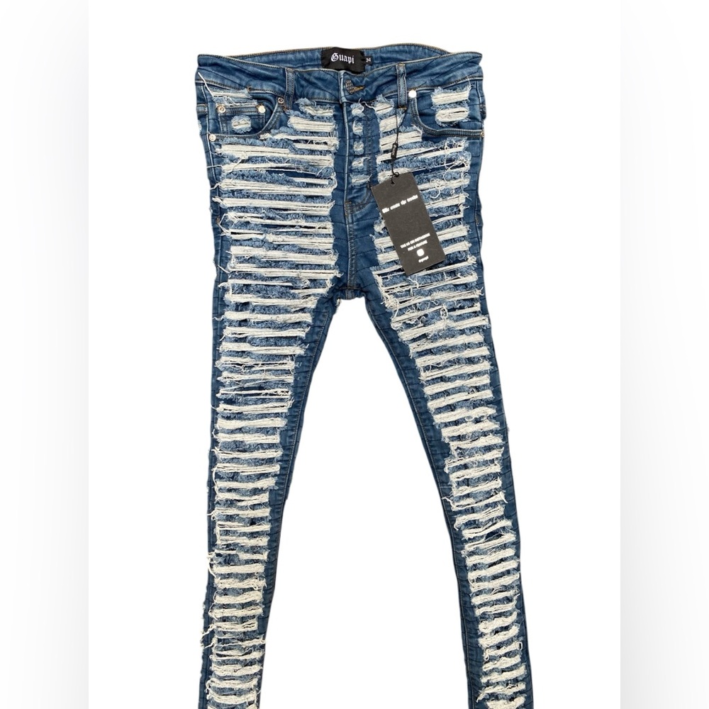 Guapi NWT Jeans Men's 34 Stacked Straight Leg Distressed Medium Wash Denim